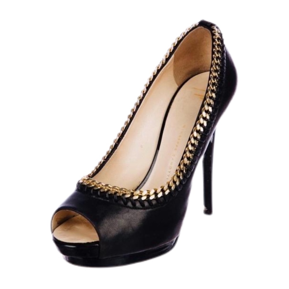 Giuseppe Zanotti Gold Chain Accented Black Pumps
